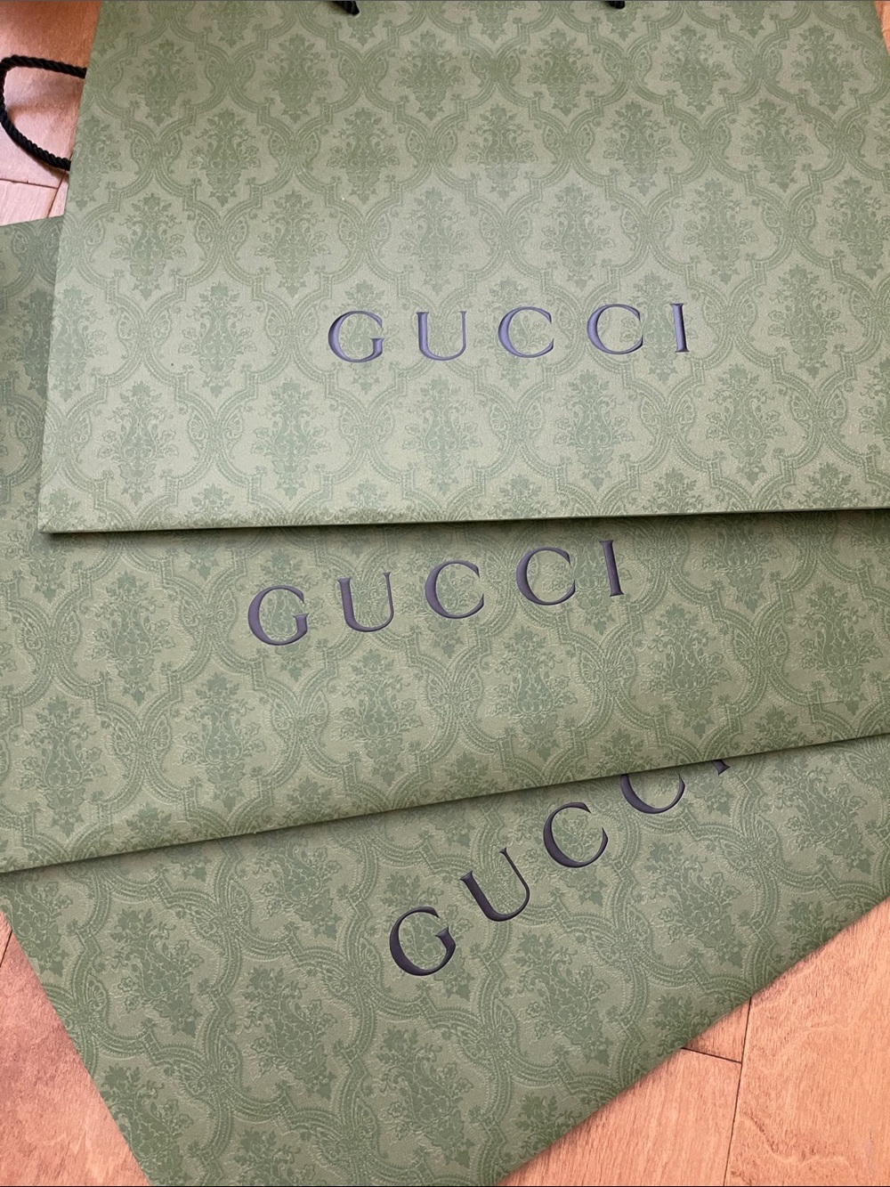 Set of 3 Gucci Green Paper Shopping Bag with Black Rope Handles